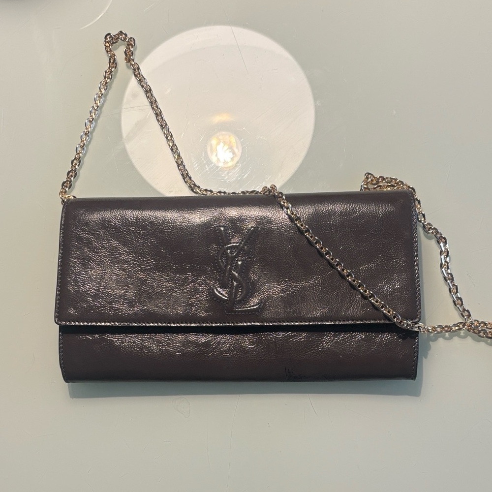 Yves Saint Laurent-YSL Rive Gauche Gray Patent leather evening clutch